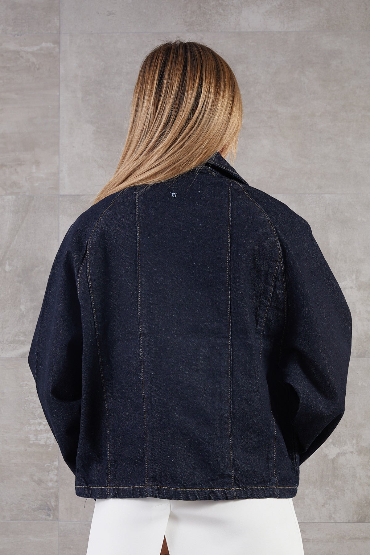 Torba Cepli Çıtçıt Detaylı Fermuarlı Kot Ceket Lacivert