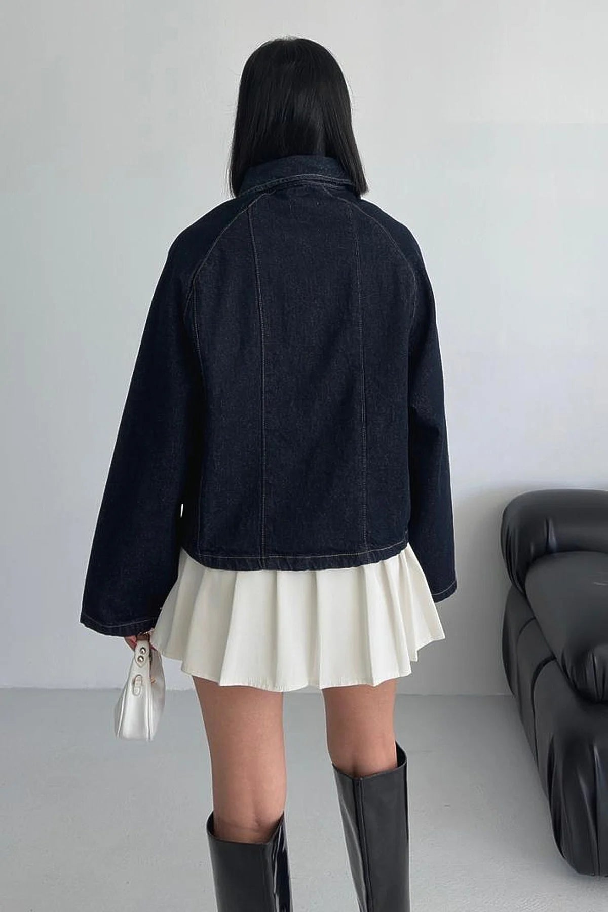 Torba Cepli Çıtçıt Detaylı Fermuarlı Kot Ceket Lacivert