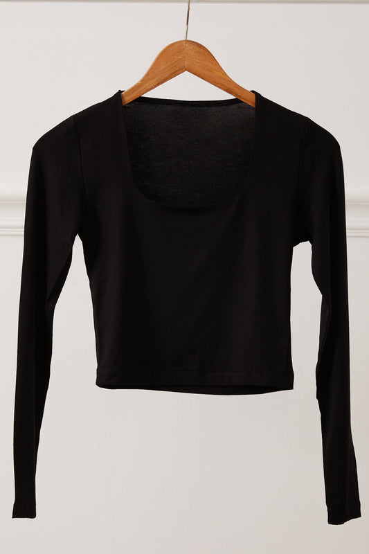 Kare Yaka Uzun Kol Basic Body Siyah