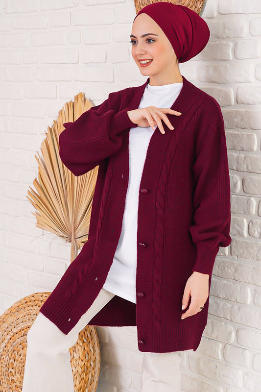 Merterium 15768 Tesettür Triko Hırka - Bordo
