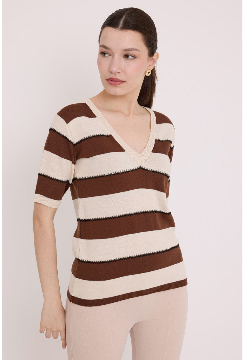 15869 Çizgili Kısa Kol Bluz