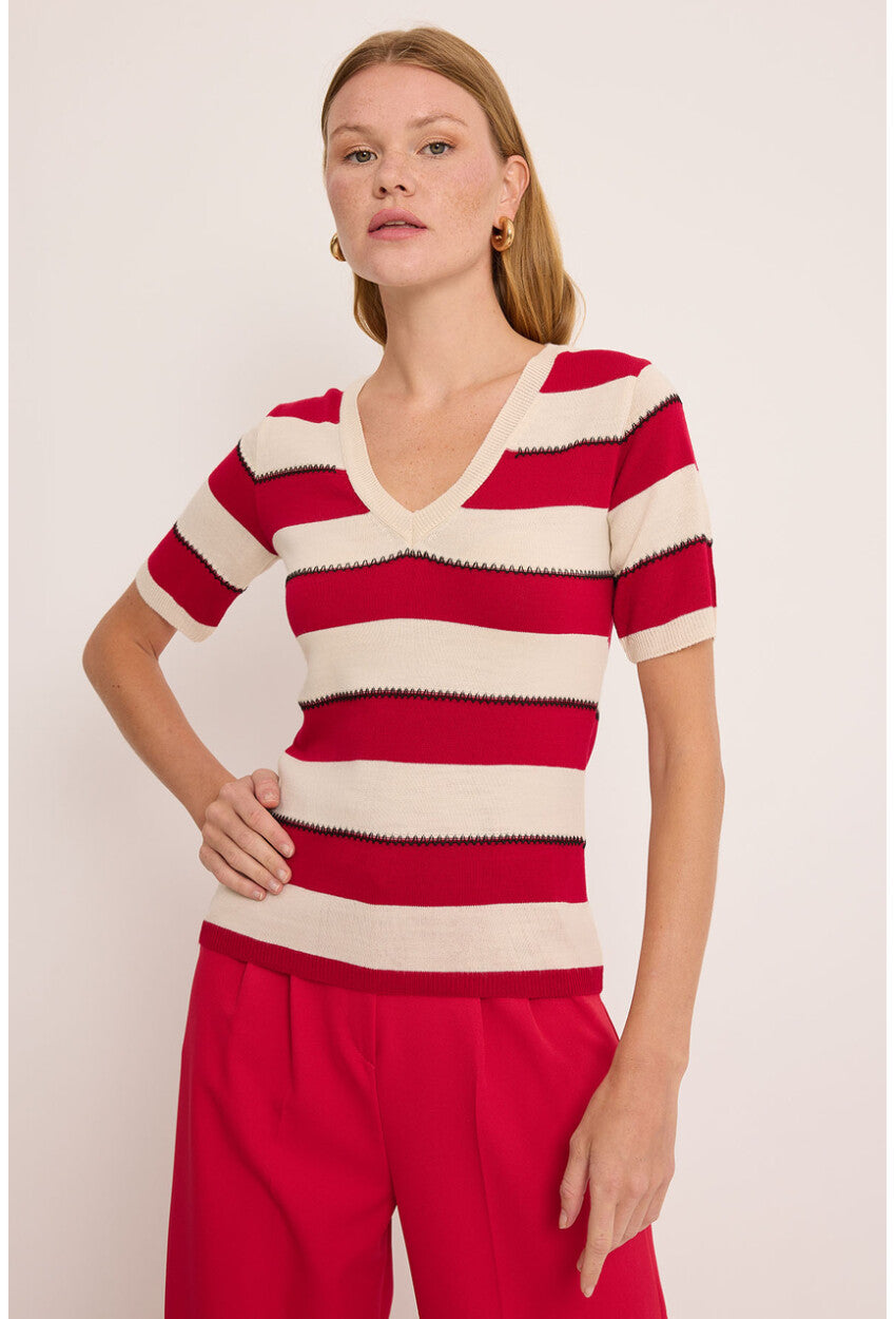 15869 Çizgili Kısa Kol Bluz