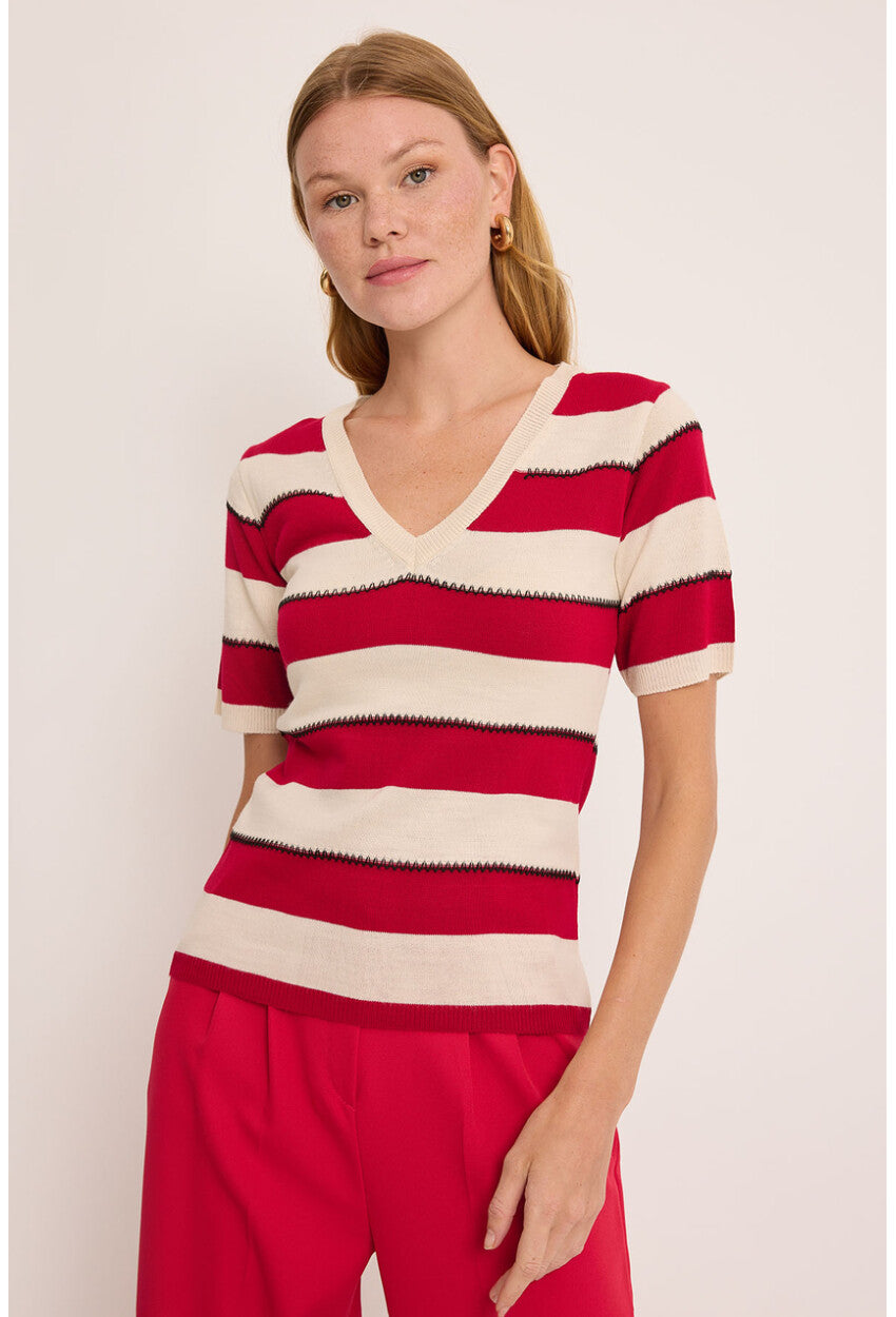 15869 Çizgili Kısa Kol Bluz