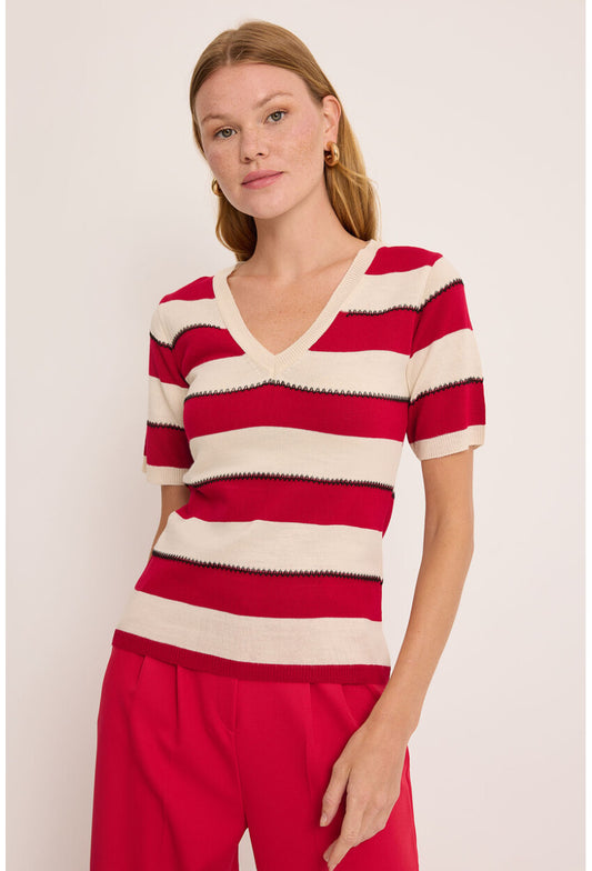 15869 Çizgili Kısa Kol Bluz