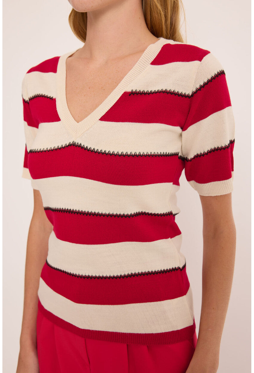 15869 Çizgili Kısa Kol Bluz