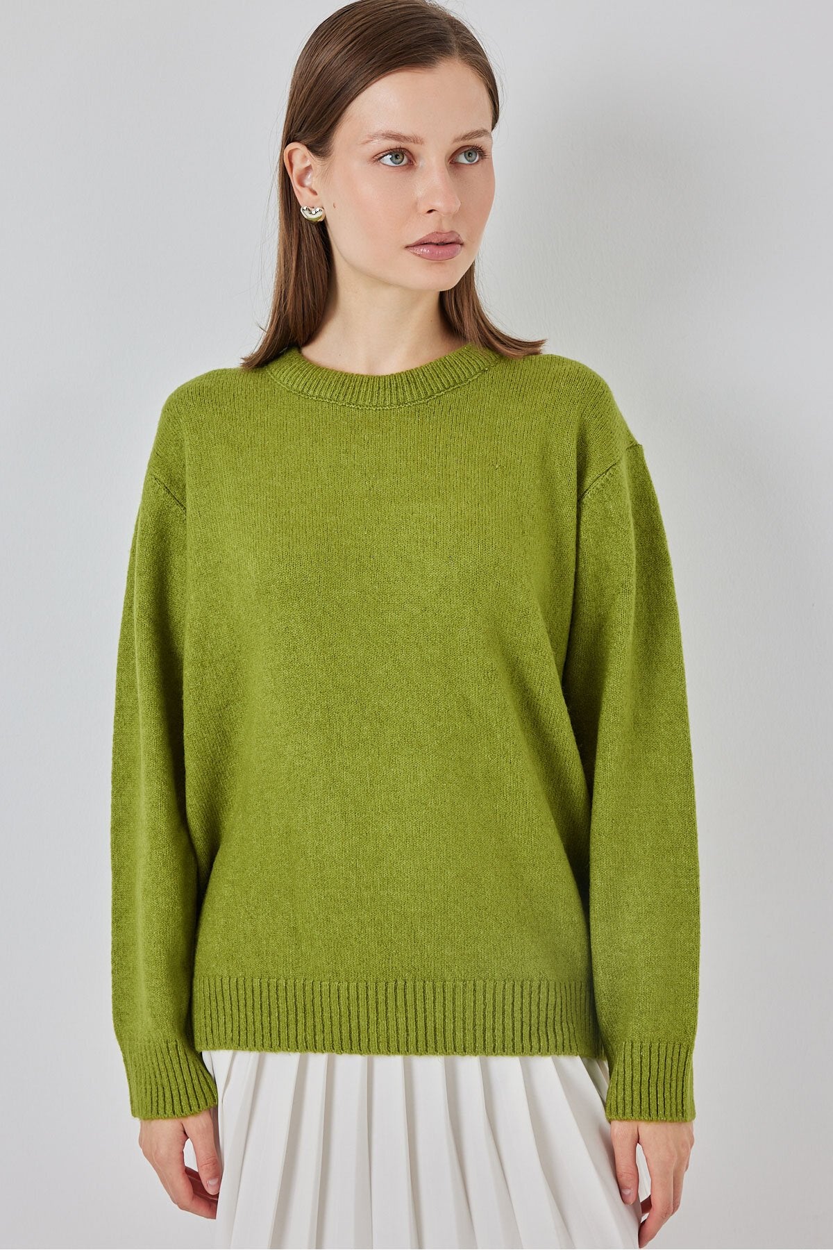 15895 Baklava Desenli Oversize Triko Kazak - D.Yeşil