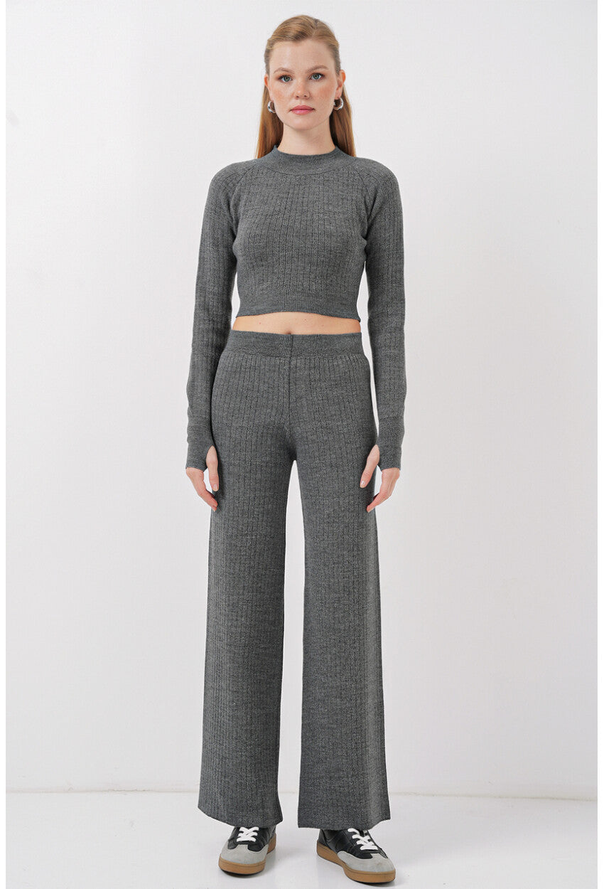 15905 Crop Kazak Pantolon Triko Alt Üst Takım