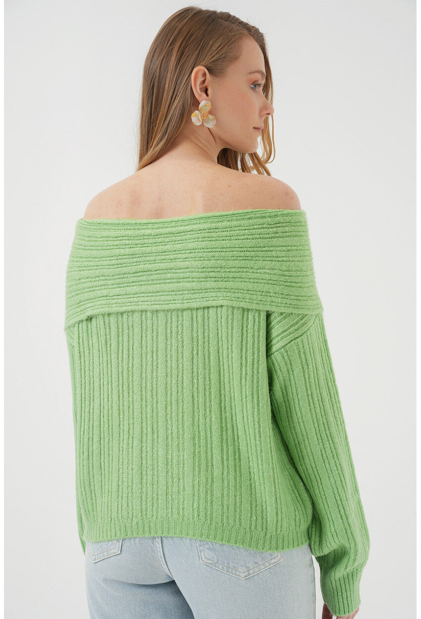 15908 Kadın Açık Omuz Oversize Triko Kazak