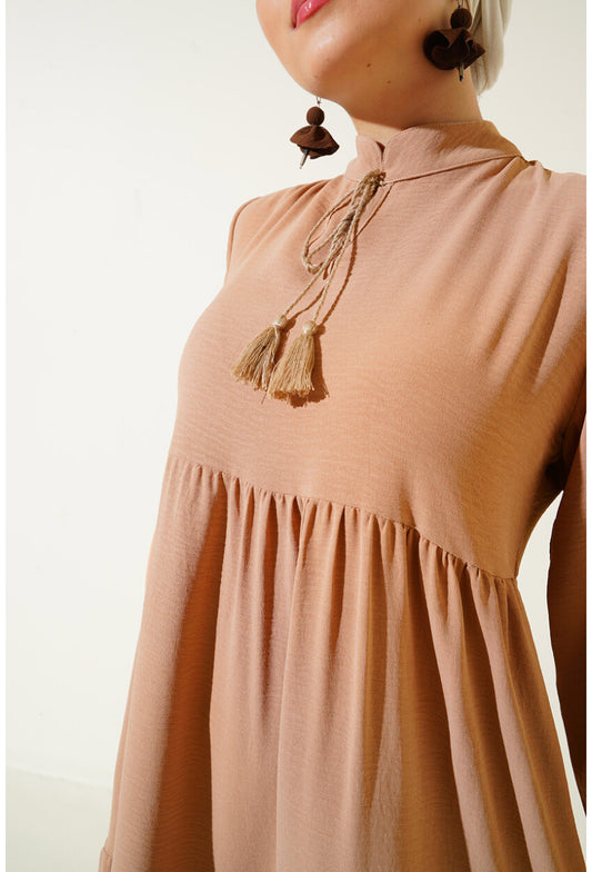 1627 Yaka Bağcıklı Tesettür Elbise