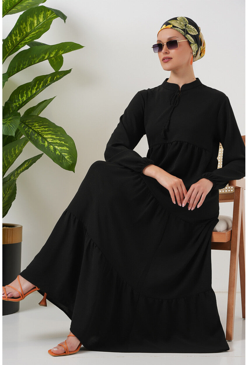1627 Yaka Bağcıklı Tesettür Elbise