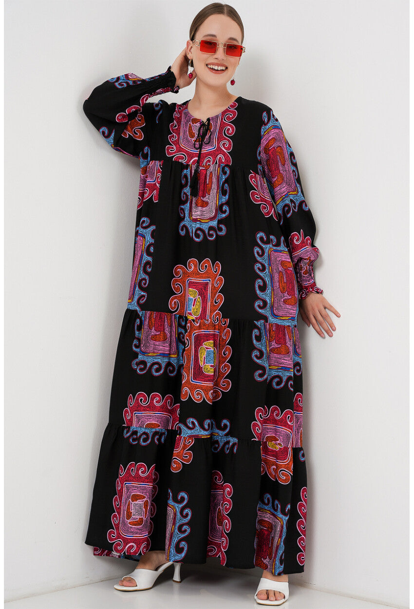 1947 Desenli Uzun Elbise