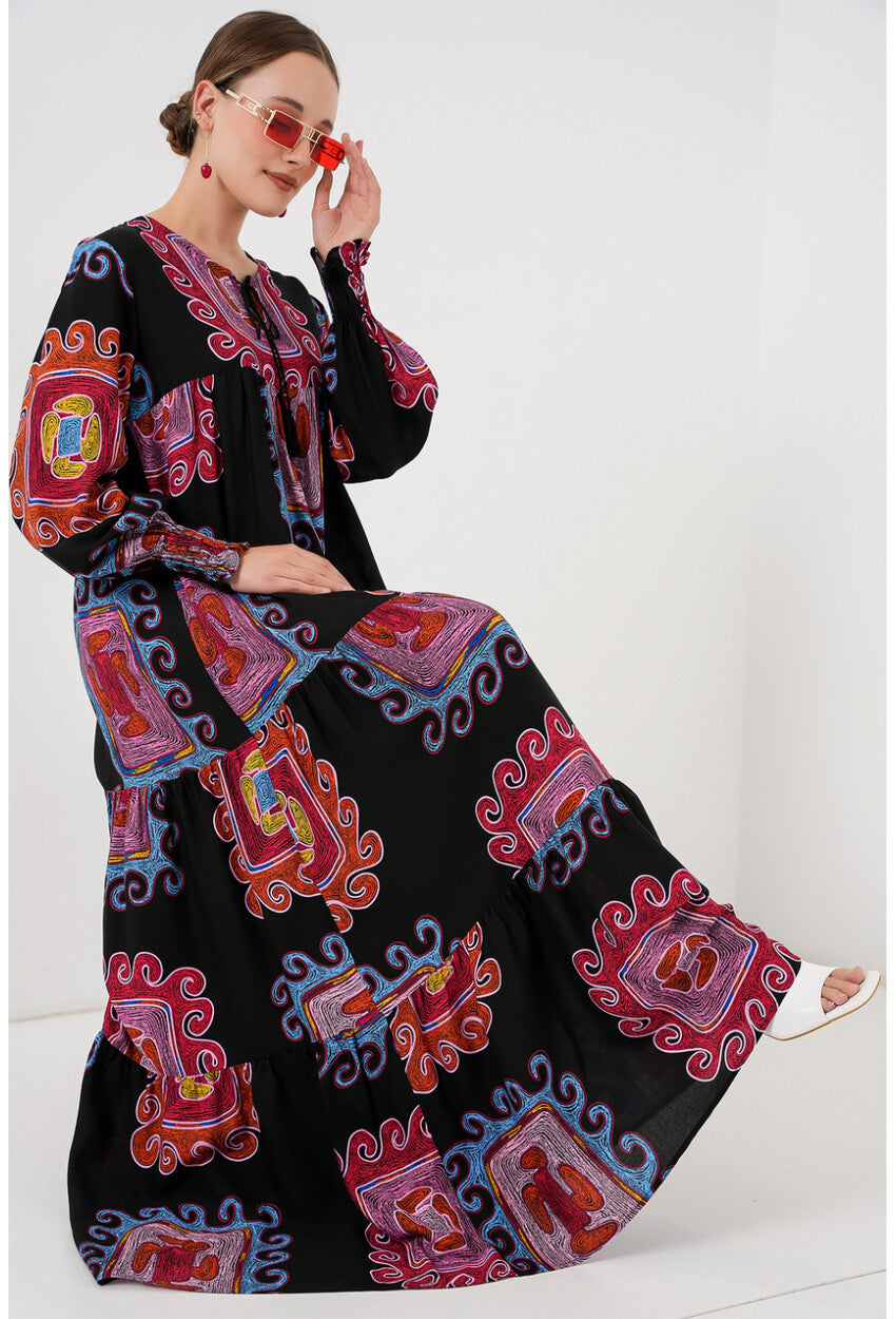 1947 Desenli Uzun Elbise