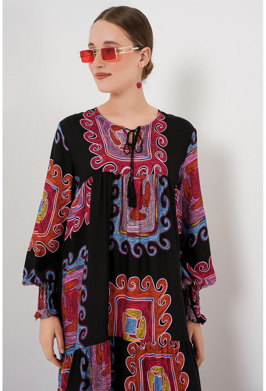 1947 Desenli Uzun Elbise