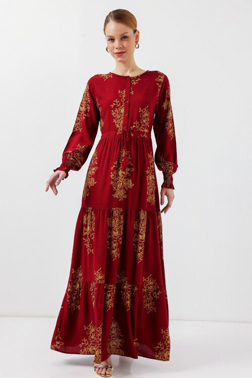 2145 Naqshli Hijobli Qo'ylak – Qo'ng'ir Qizil (2145 Naqshli Hijobli Ko'ylak - B.Red)