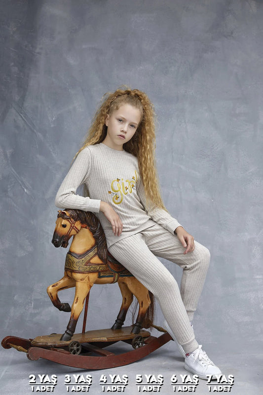 Elsima 3187 qizlar uchun uzun yengli pijama to'plami