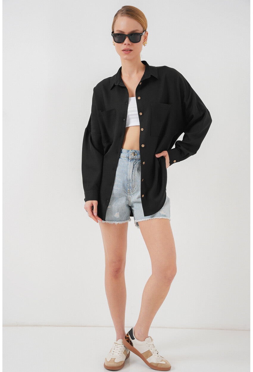 20126 Oversize Keten Gömlek