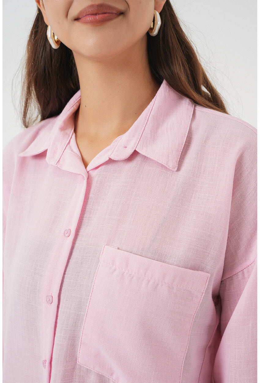 20153 Tek Cepli Oversize Keten Gömlek