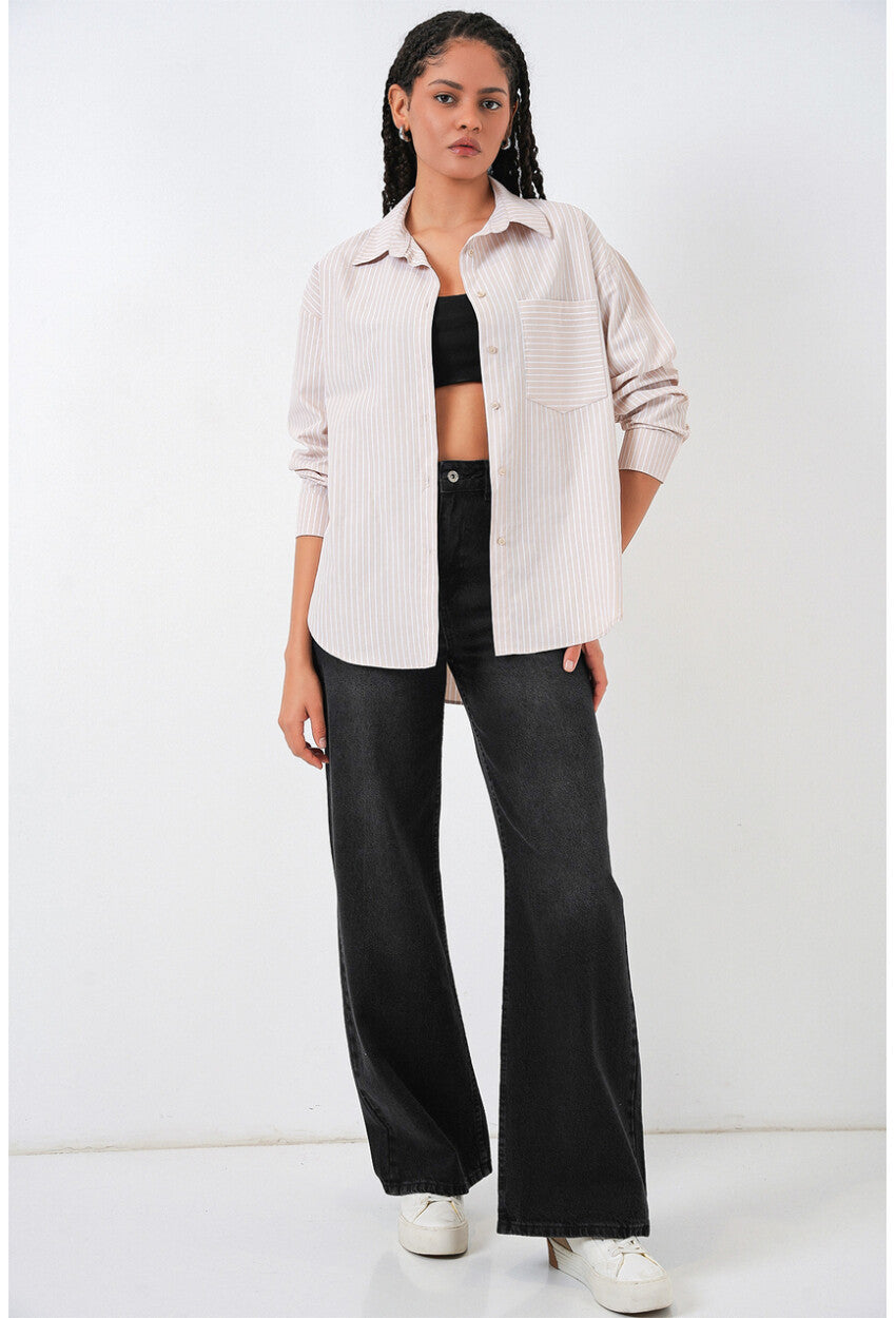 20205 Çizgili Oversize Gömlek