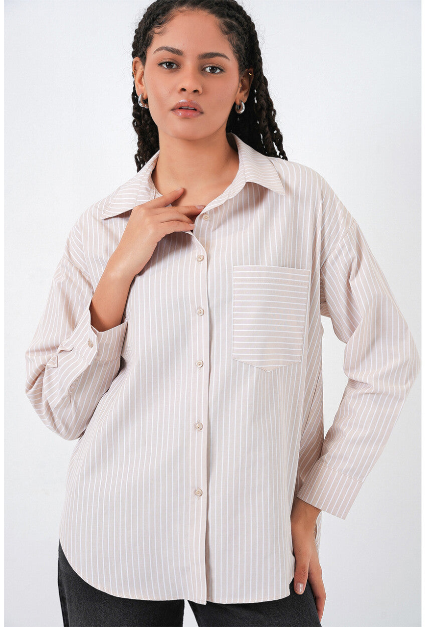 20205 Çizgili Oversize Gömlek