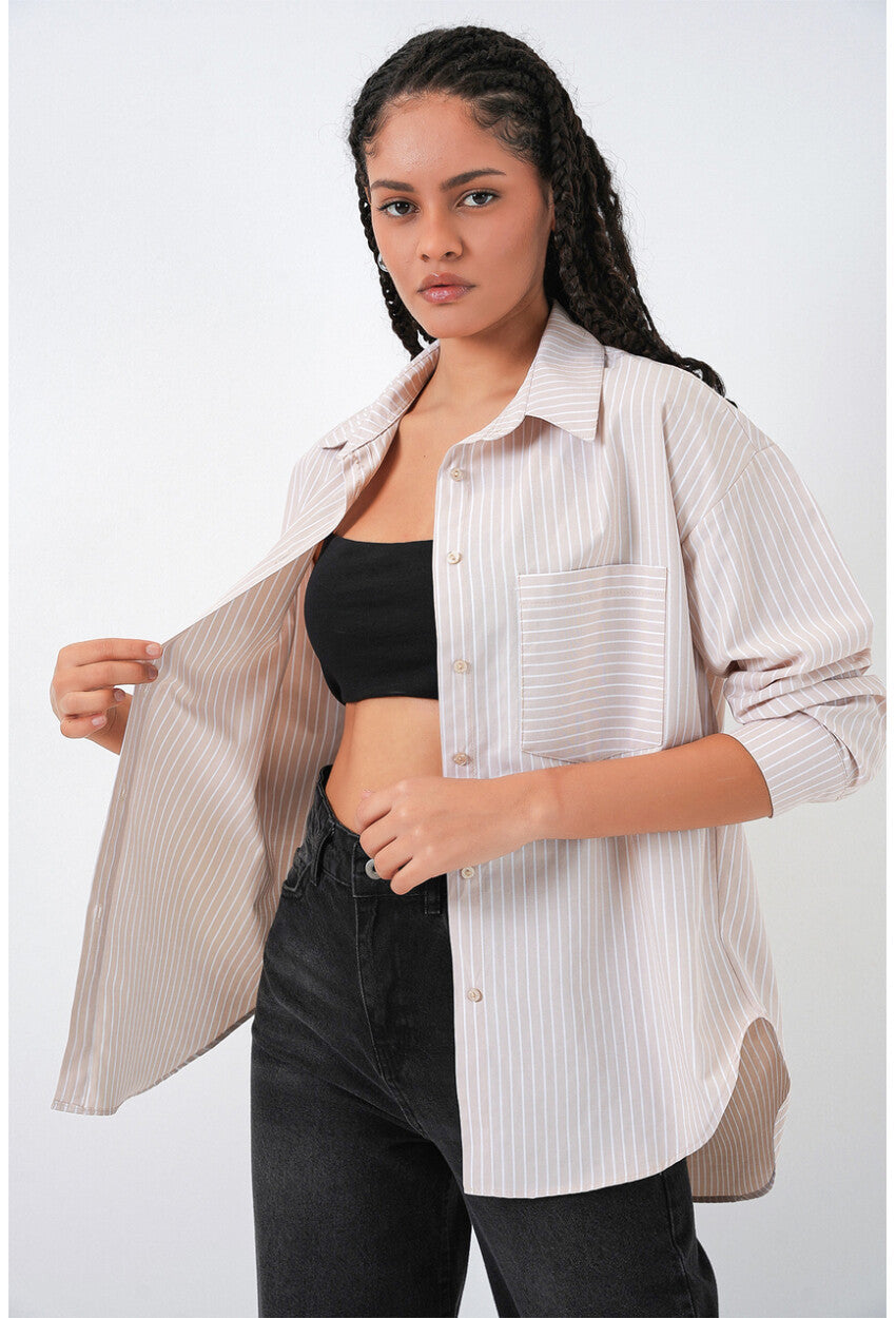 20205 Çizgili Oversize Gömlek