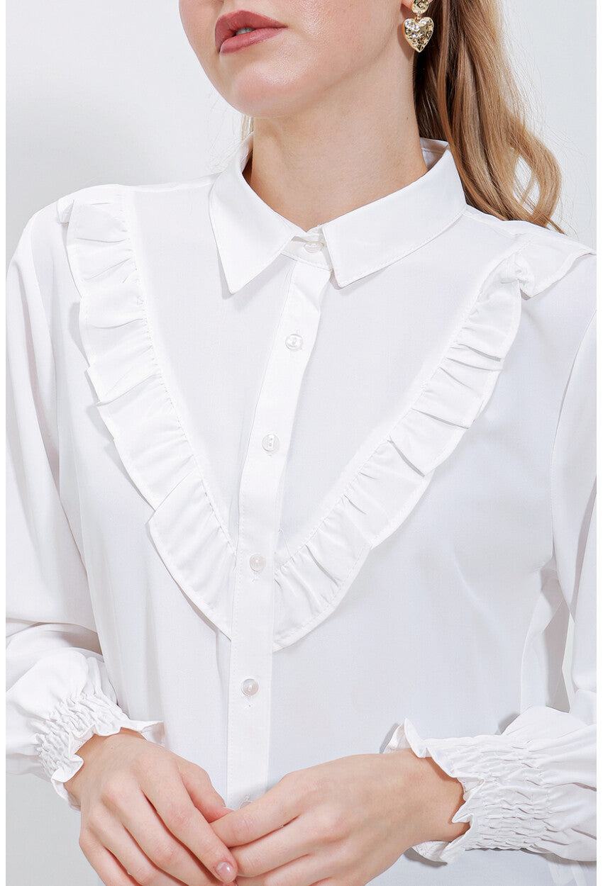 20223 Fırfırlı Uzun Kol Gömlek