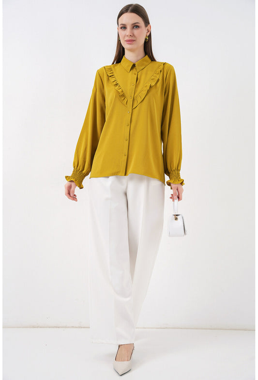 20223 Fırfırlı Uzun Kol Gömlek