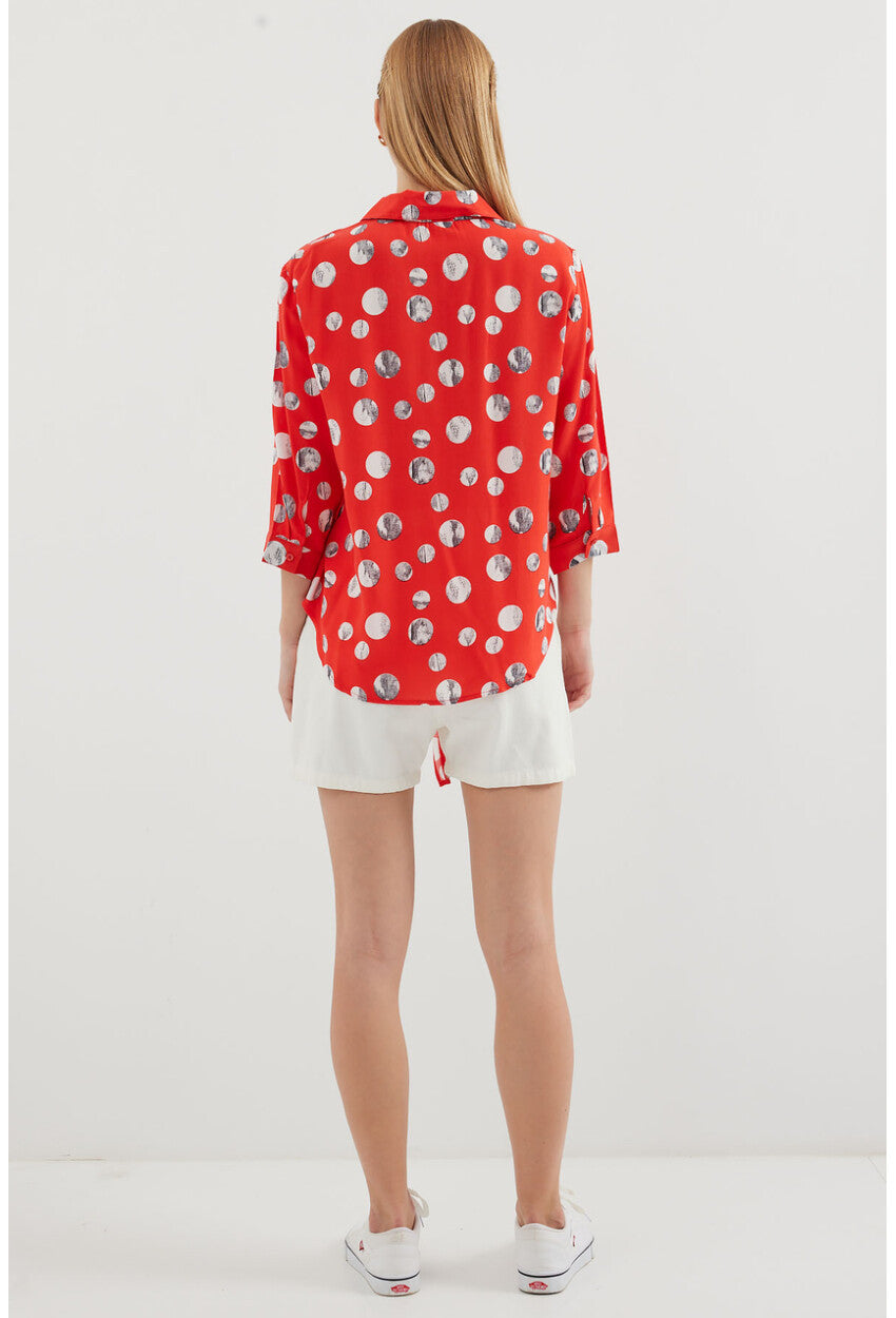 20243 Önü Bağlamalı Desenli Gömlek