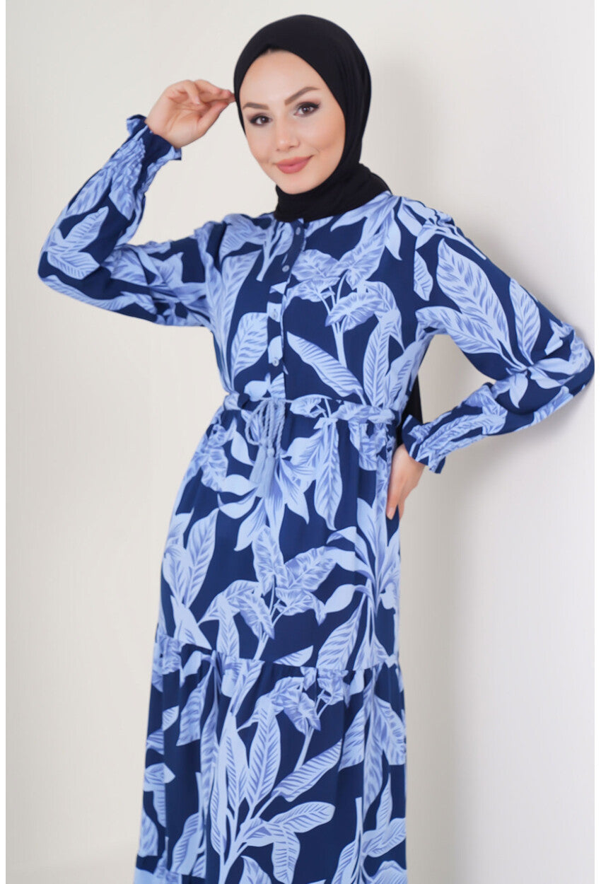 2145 Desenli Tesettür Elbise