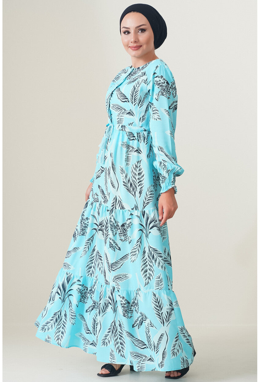 2145 Desenli Tesettür Elbise