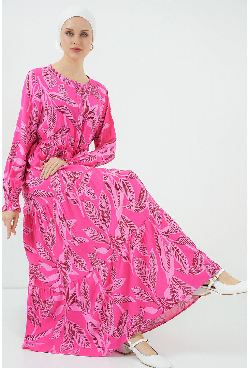 2145 Desenli Tesettür Elbise