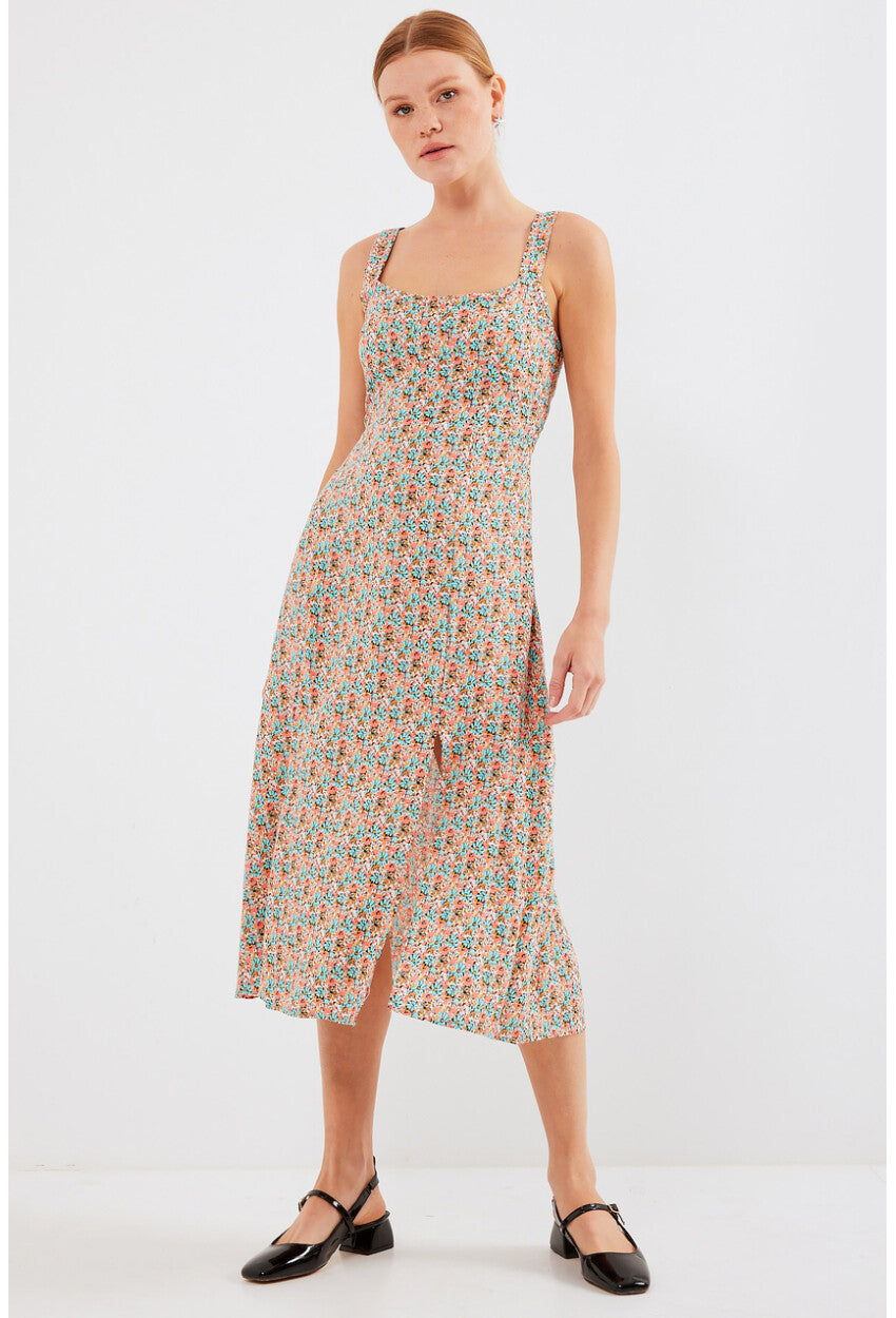 2282 Yırtmaçlı Askılı Viskon Elbise