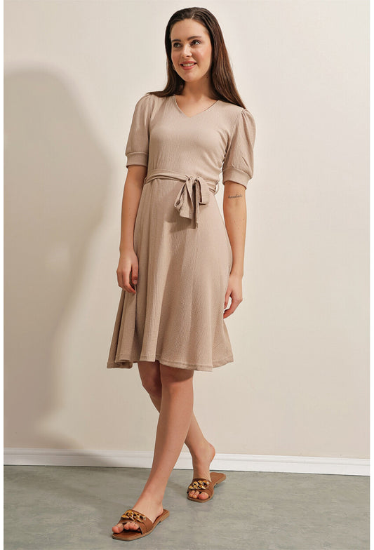 2370 Kuşaklı Örme Elbise