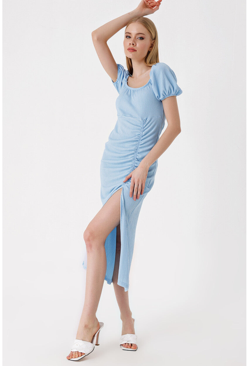 2396 Yırtmaçlı Yazlık Örme Elbise