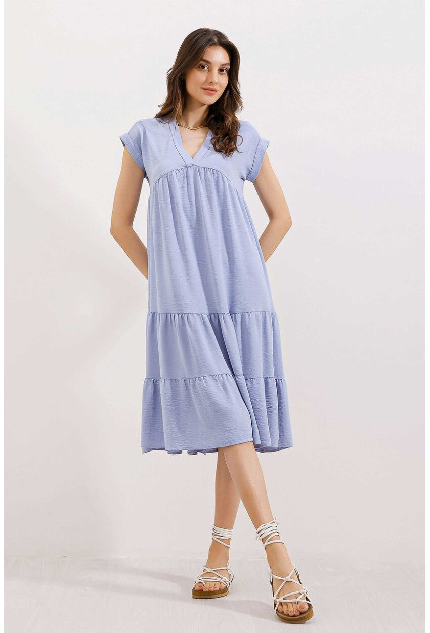 2398 V Yaka Volanlı Elbise