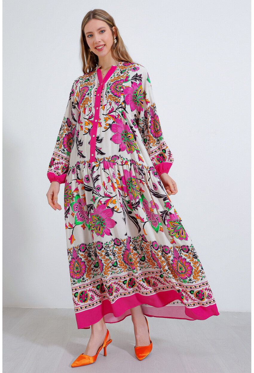 2423 Otantik Desenli Elbise