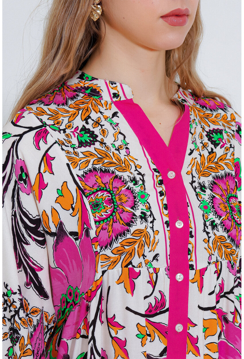 2423 Otantik Desenli Elbise