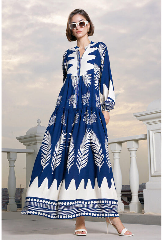 2423 Otantik Desenli Elbise