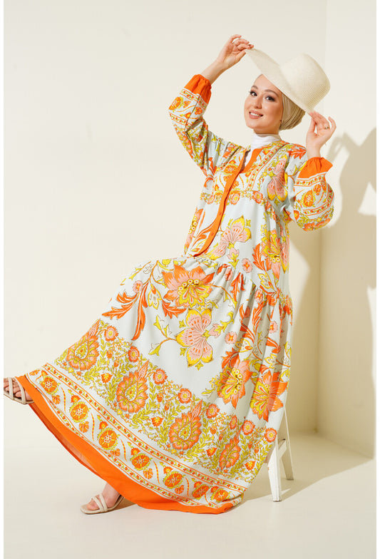 2423 Otantik Desenli Elbise