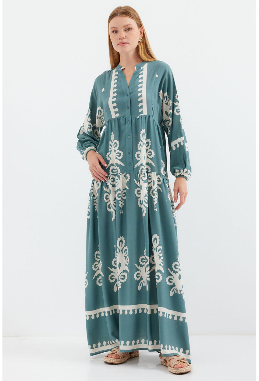 2423 Otantik Desenli Elbise