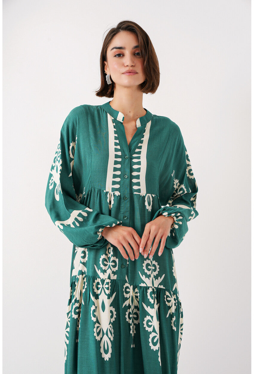 2423 Otantik Desenli Elbise