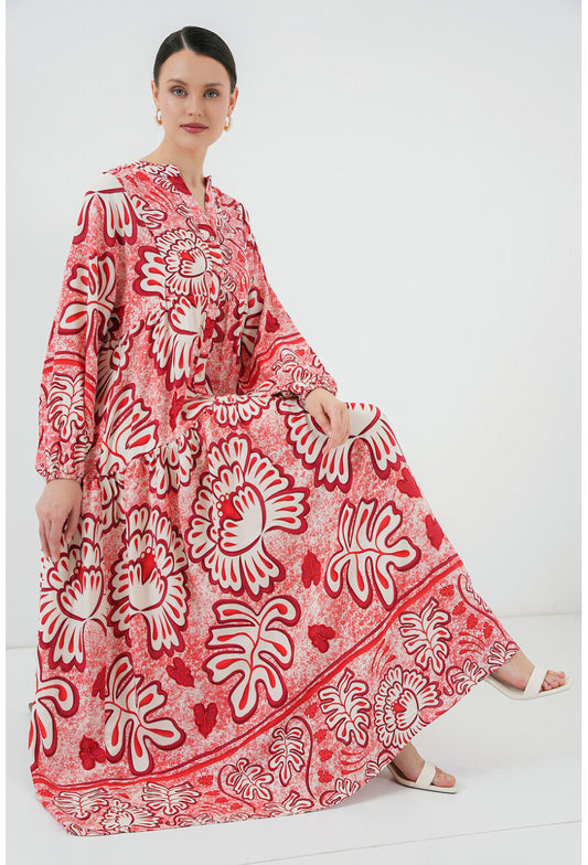 2423 Otantik Desenli Tesettür Elbise