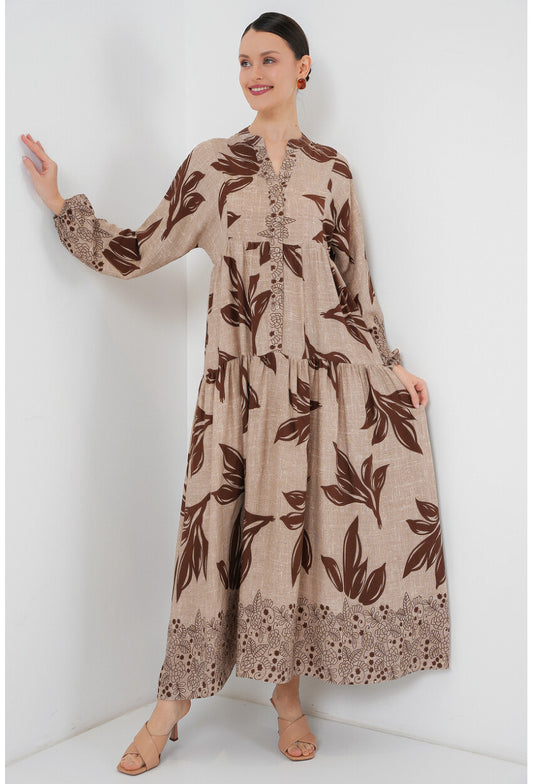 2423 Otantik Desenli Tesettür Elbise