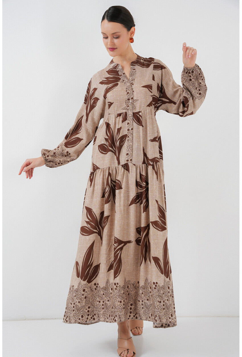 2423 Otantik Desenli Tesettür Elbise