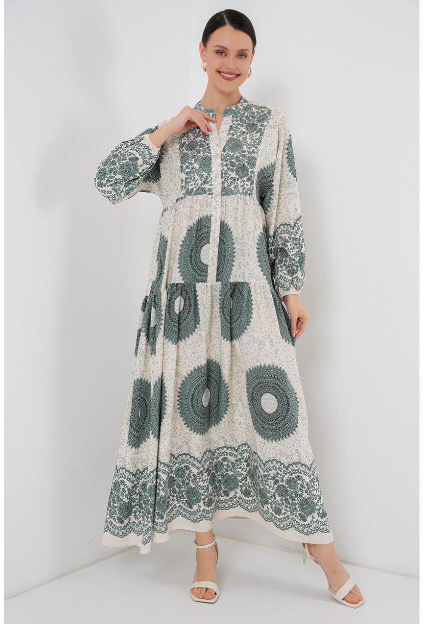 2423 Otantik Desenli Tesettür Elbise