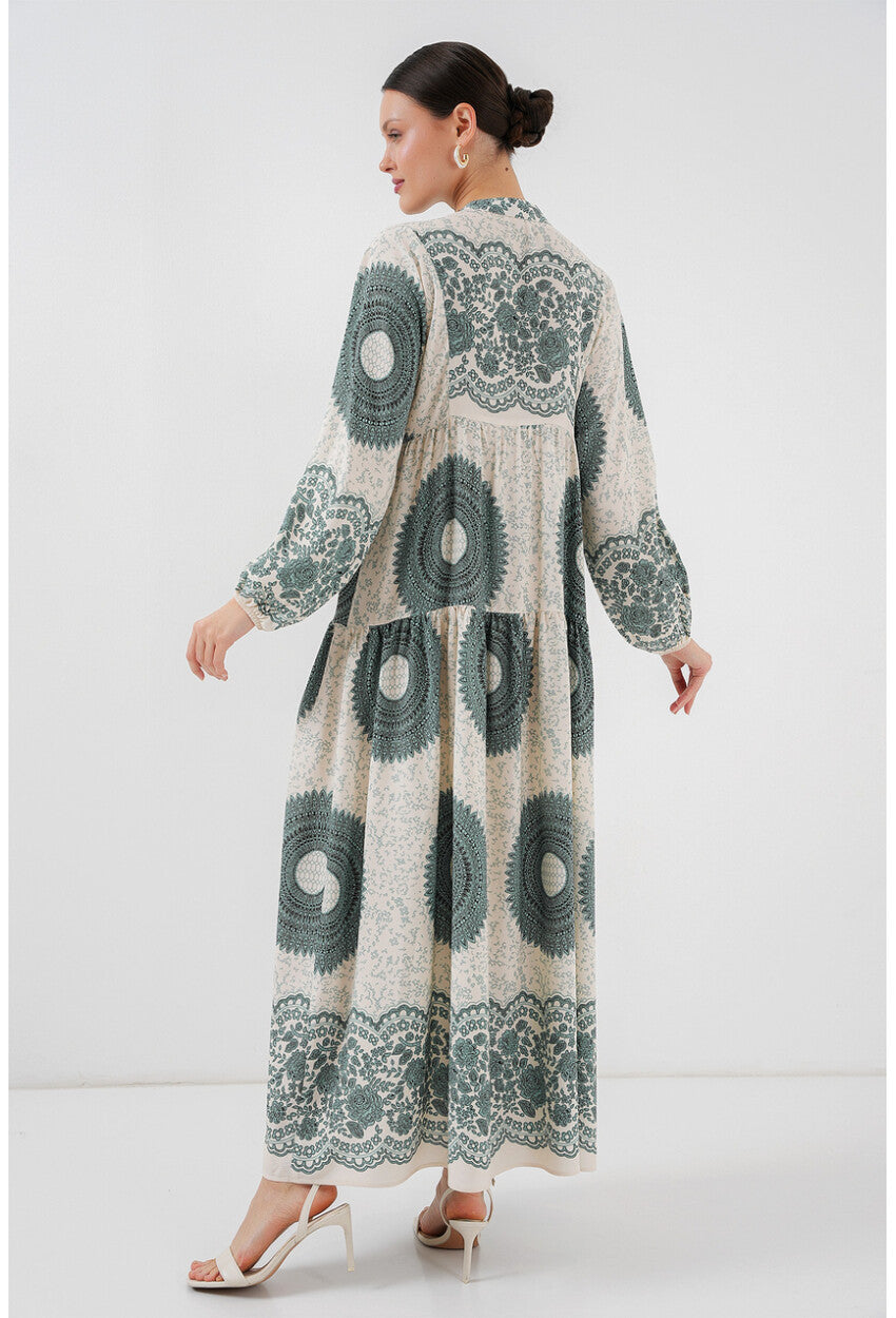2423 Otantik Desenli Tesettür Elbise