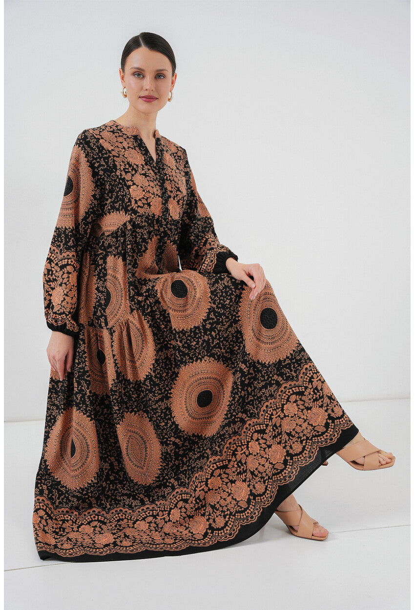 2423 Otantik Desenli Tesettür Elbise