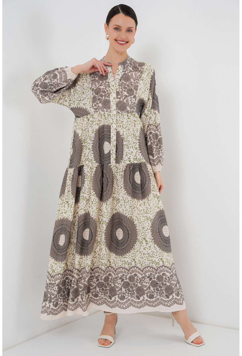 2423 Otantik Desenli Tesettür Elbise