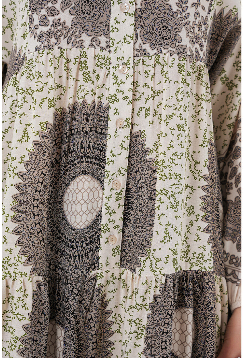 2423 Otantik Desenli Tesettür Elbise