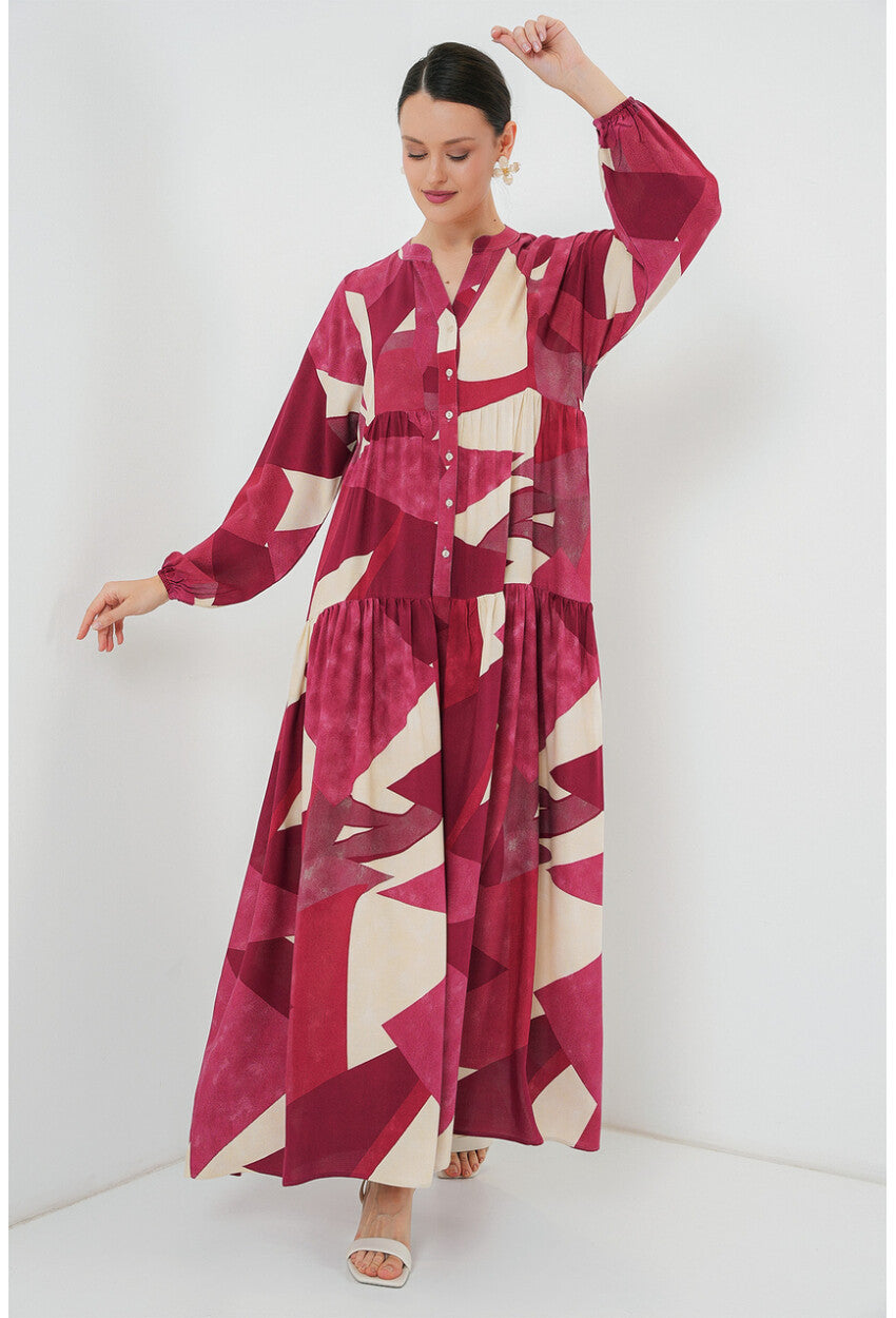 2423 Otantik Desenli Tesettür Elbise