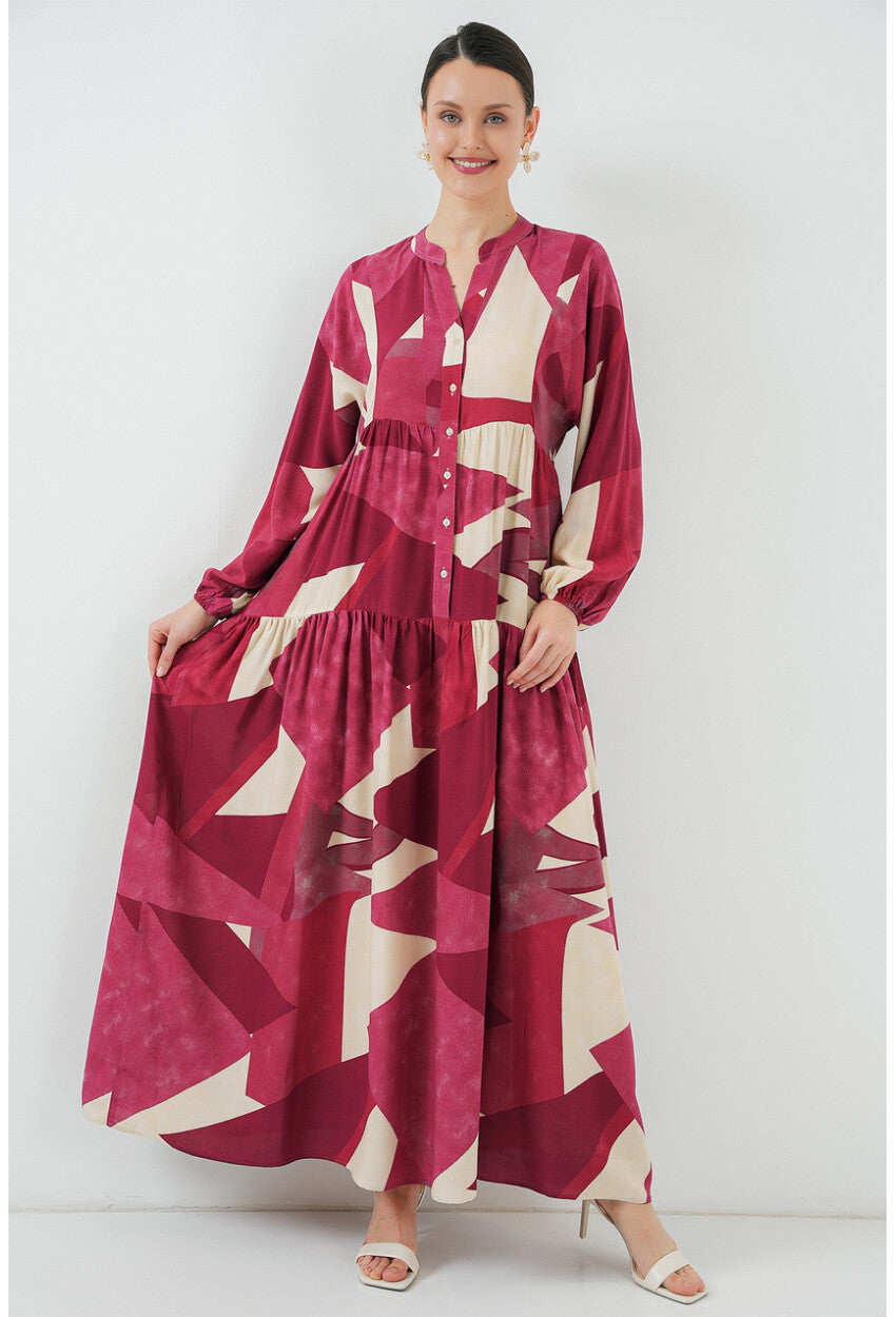 2423 Otantik Desenli Tesettür Elbise